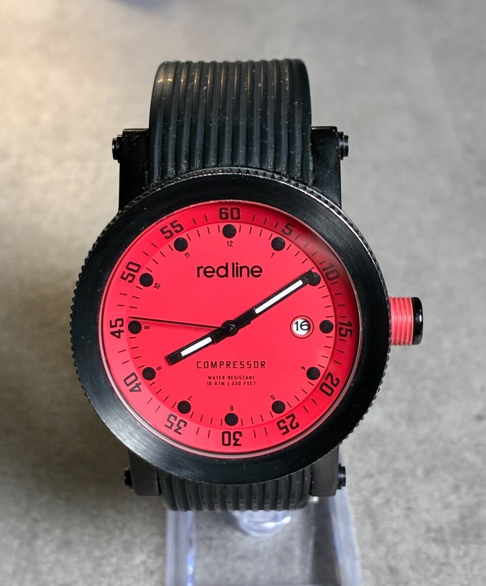 Redline Compressor 45mm Red Dial Dive Style Men's Watch Date SS 100M WR Working
